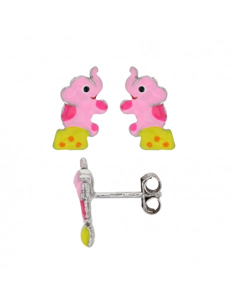 Boucles d'oreilles en forme d'éléphant rose assis en argent rhodié 3131772 Suzette et Benjamin 39,90 €