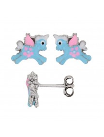 Boucles d'oreilles puces avec Licorne bleu en argent rhodié 3131759 Suzette et Benjamin 46,00 €