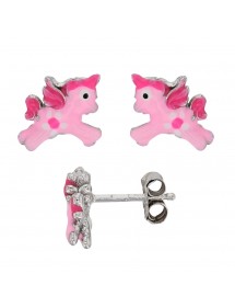 Boucles d'oreilles puces avec Licorne rose en argent rhodié 3131762 Suzette et Benjamin 46,00 €