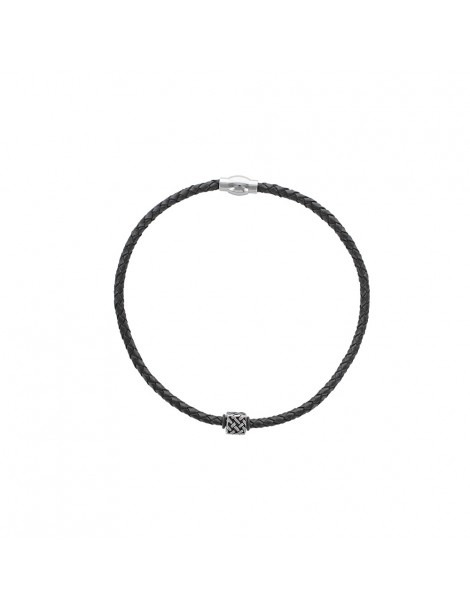 Black braided bovine leather necklace with steel cube 31710401 One Man Show 49,90 €