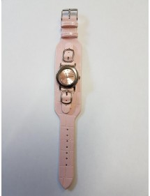 Montre dame Jean Patrick bracelet façon croco rose