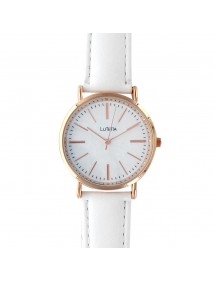 Reloj Lutetia con caja de metal rosa dorado y correa de piel blanca. 750108B Lutetia 35,00 €