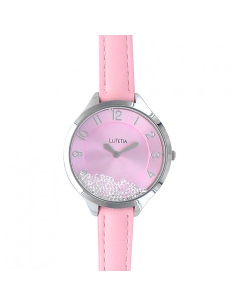 Lutetia watch, metal case with rhinestones, pink calfskin strap 750102RO Lutetia 38,00 €