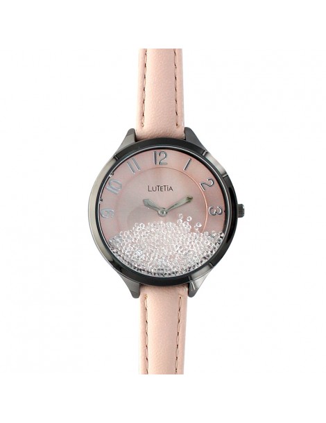 Reloj Lutetia, caja de metal, rhinestone, correa de piel rosa pálido. 750102RP Lutetia 38,00 €