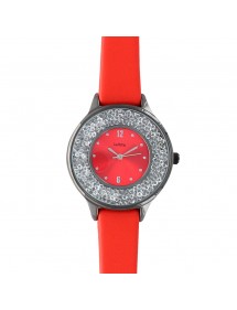 Montre Lutetia rouge, boîtier métal gris anthracite, cadran avec pierres 750128R Lutetia 59,90 €