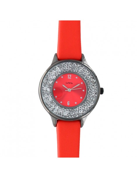 Montre Lutetia rouge, boîtier métal gris anthracite, cadran avec pierres 750128R Lutetia 59,90 €