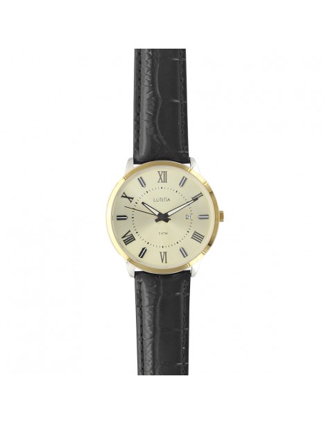 Montre Lutetia boîtier doré, chiffres romains et dato, bracelet noir aspect croco - Étanche 50 m 750151DCH Lutetia 99,90 €