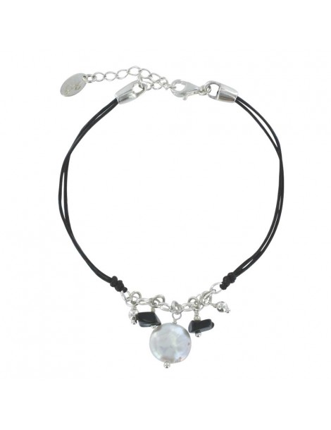 Armband schwarze Kordel mit Agathe schwarzen und weißen Perlen 3180765 îlOcéane 12,90 €