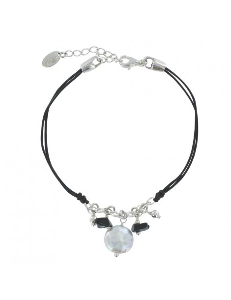 Black cord bracelet with black agate and white mother-of-pearl 3180765 îlOcéane 12,90 €