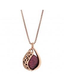 Pink steel necklace, openwork drop and sequined plum ball 317253RP One Man Show 69,90 €