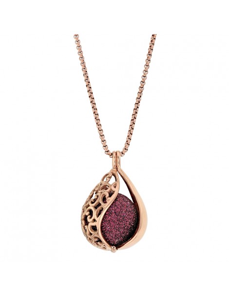 Pink steel necklace, openwork drop and sequined plum ball 317253RP One Man Show 69,90 €