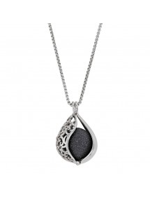 Collana in acciaio, forma a goccia perforata e pallina nera con paillettes 317253N One Man Show 69,90 €