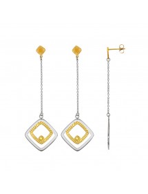 Square and dangle earrings in steel and yellow 313069 One Man Show 39,90 €