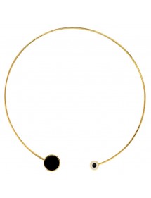 Yellow steel necklace, round black enamel, 1 decorated with crystals 317033D One Man Show 52,00 €