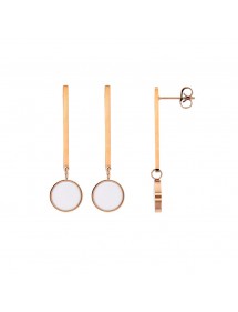 Boucles d'oreilles pendantes acier doré-rose, rond blanc émaillé 313025 One Man Show 29,90 €