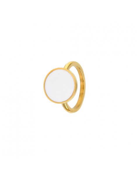 Anello rotondo in acciaio giallo con smalto bianco 311390D One Man Show 29,90 €