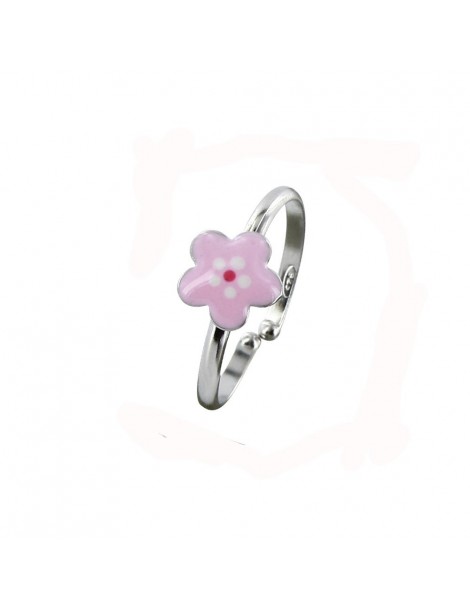 Flower Ring in Rhodium Silver - Pink