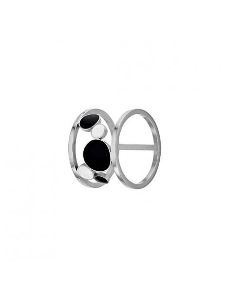 Anello in acciaio con cascata di tondi smaltati bianchi e neri 311389 One Man Show 32,00 €