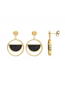 Yellow steel earrings, semicircle decorated with black crystals 313021D One Man Show 39,90 €