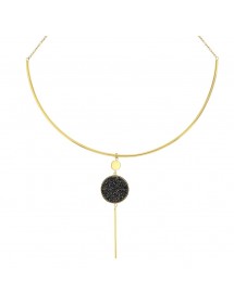 Collier rigide en acier doré avec pendant rond orné de cristaux noirs 317034D One Man Show 46,00 €