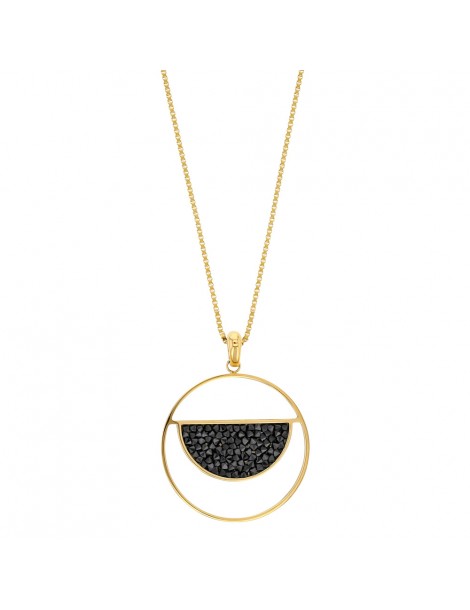 Collier One Man Show en acier doré rond avec un demi-cercle orné de cristaux noirs 317035D One Man Show 39,90 €