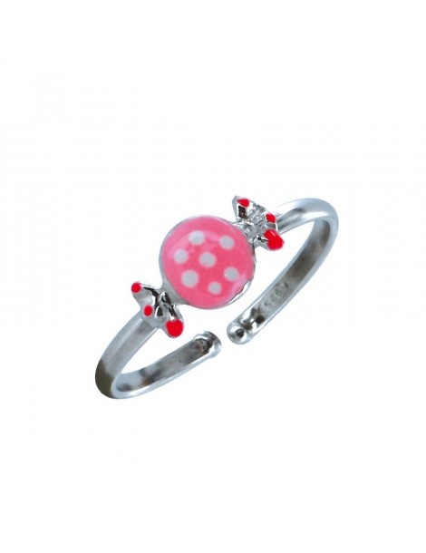 Bague réglable ornée d'un bonbon rose en argent rhodié