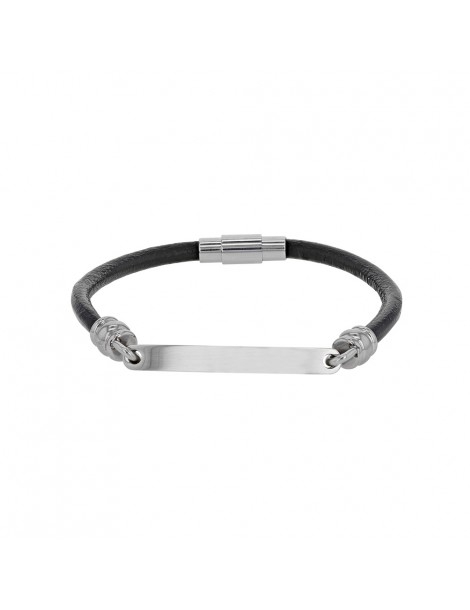 Bracelet plaque à graver en acier et cuir de bovin noir 318016 One Man Show 29,90 €