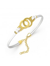 Bracelet menottes en acier doré et cuir de bovin blanc 318424DB One Man Show 33,90 €