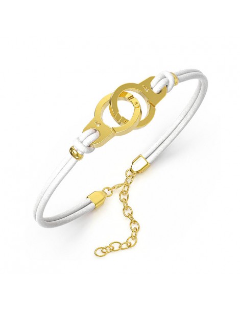 Bracelet steel handcuffs yellow and white cowhide 318424DB One Man Show 29,90 €