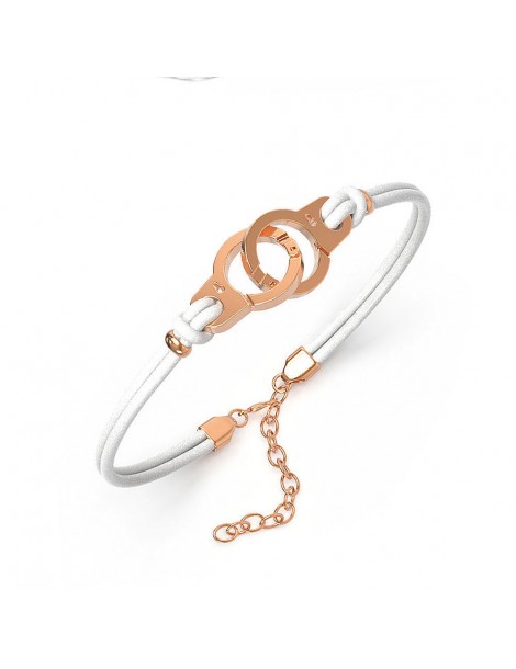 Bracelet menottes On Man Show en acier doré rose et cuir de bovin blanc 318424RB One Man Show 18,00 €