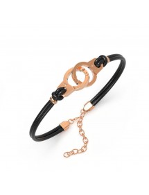 Bracelet menottes On Man Show en acier doré rose et cuir de bovin noir 318424RN One Man Show 24,00 €