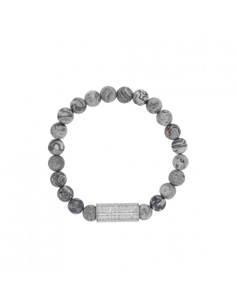 Elastic bracelet in Jasper beads and steel tube bead - 18 à 20 cm 318081D One Man Show 32,00 €