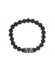 Elastic bracelet in lava stones and perforated steel bead - 18 à 20 cm 318078D One Man Show 32,00 €