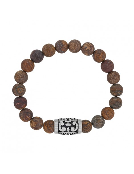 Bronzite beaded elastic bracelet and bead tube pattern in matte steel - 20 à 22 cm 318327 One Man Show 34,00 €