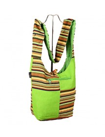 Green Indian messenger bag and colored stripes in 100% cotton