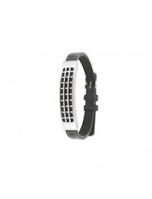 Bracelet en cuir d'équin noir avec un grand rectangle à grille en acier 31812299 One Man Show 59,90 €