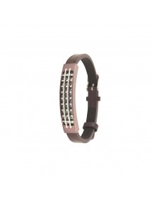 Brown equine leather bracelet with a large rectangle with steel grid