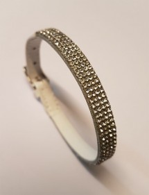 Bracelet en cuir de bovin blanc et strass, boucle en acier