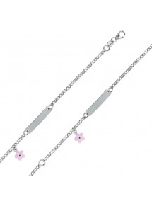 Gourmette identité fillette en argent rhodié ornée d'une fleur rose 3180911 Suzette et Benjamin 32,00 €