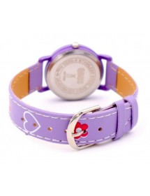 Montre fille QBOS bracelet avec cœurs en similicuir violet